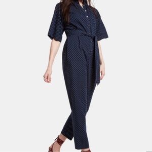 Rebecca Taylor Navy and White Polka Dot Jumpsuit